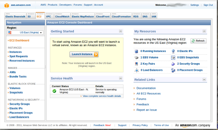 screenshot of Amazon EC2